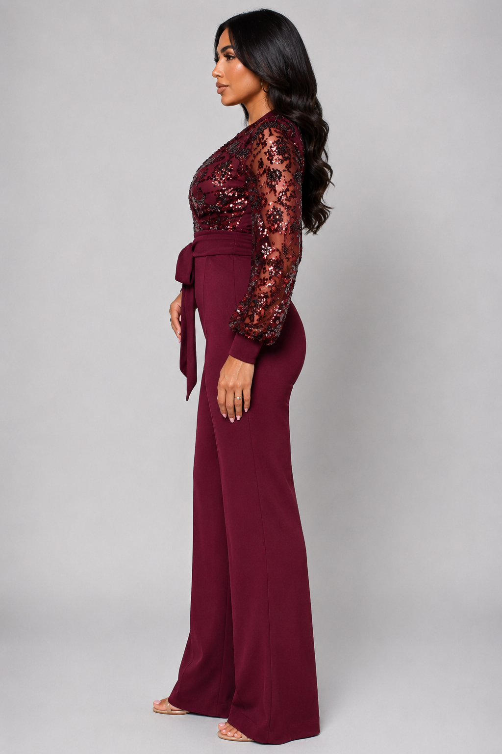 Eve Wine Red Sequin Jumpsuit