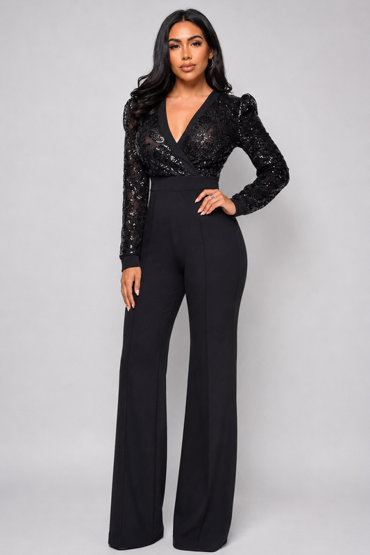 Lori Black Sequin Jumpsuit