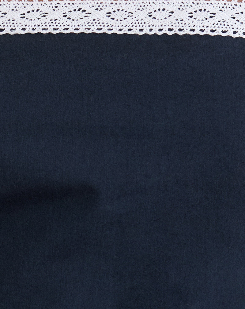 Jesamine Bandeau Dress in Dark Navy with Lace Trim