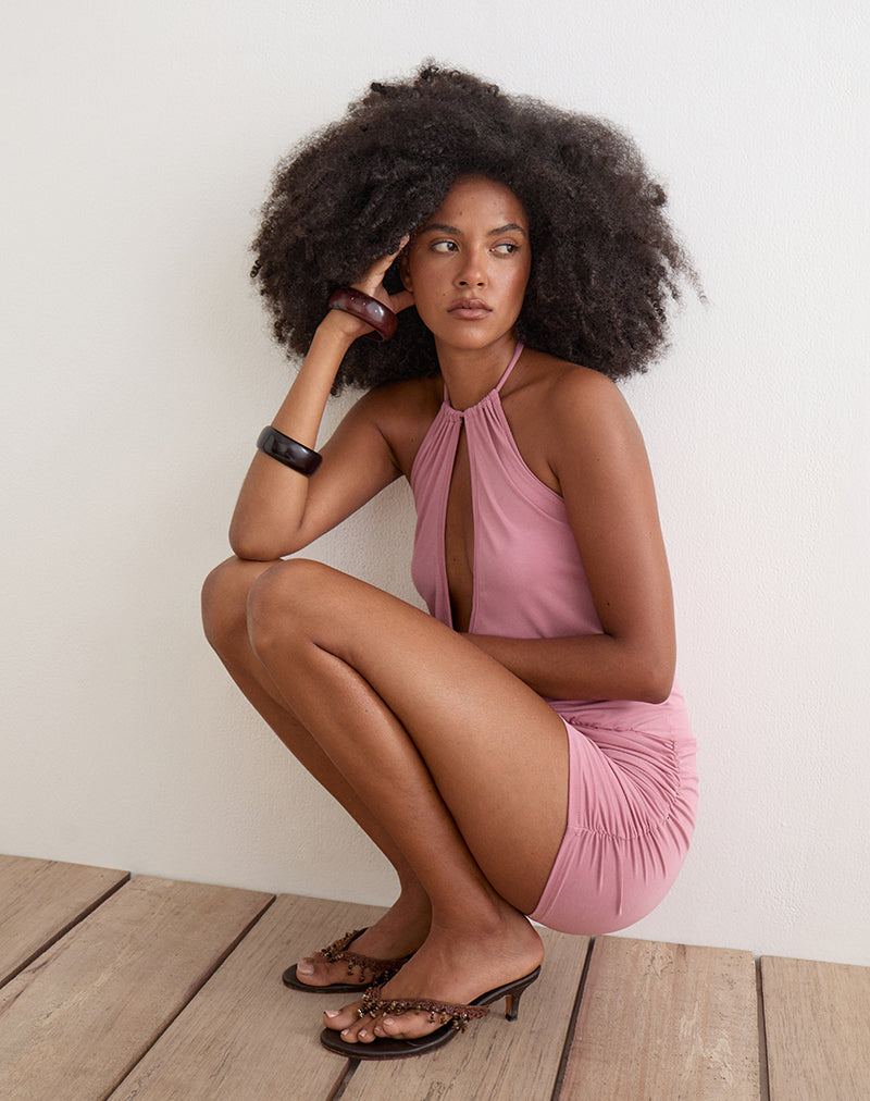 Jolicia Halterneck Mini Dress in Cupro Pink
