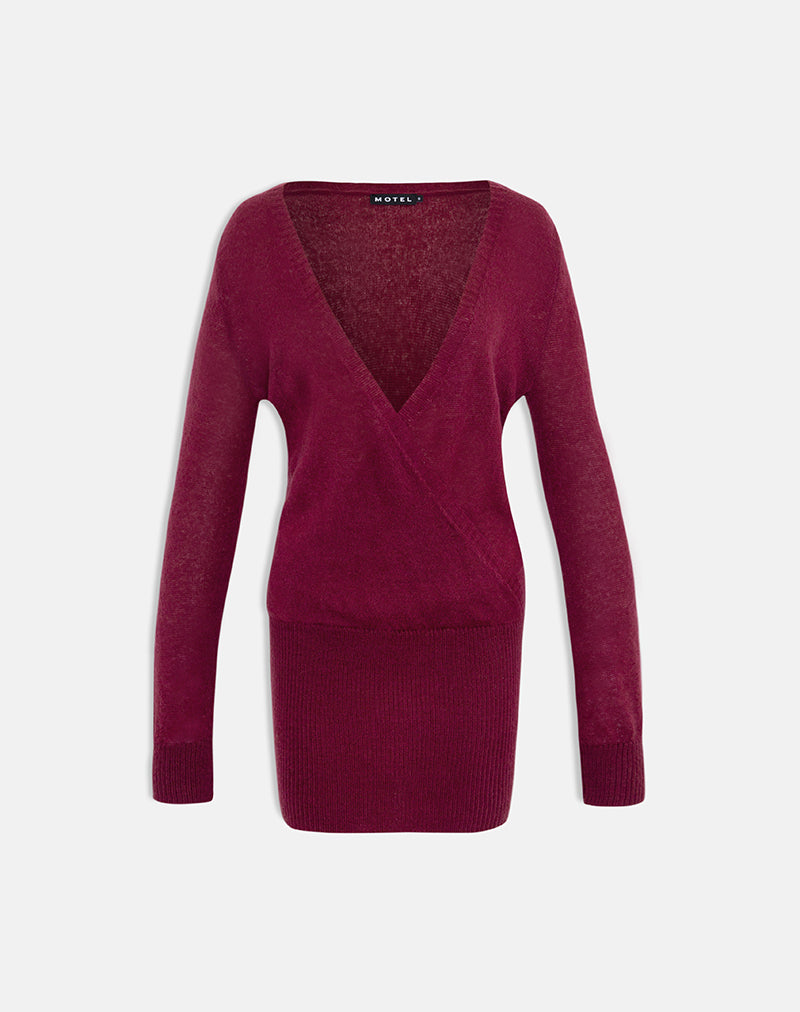 Junbi Wrap Mini Dress in Knit Wine