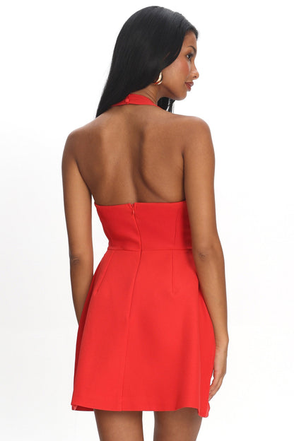 Hendrix Halterneck A-Line Mini Dress Sequin Flower Red