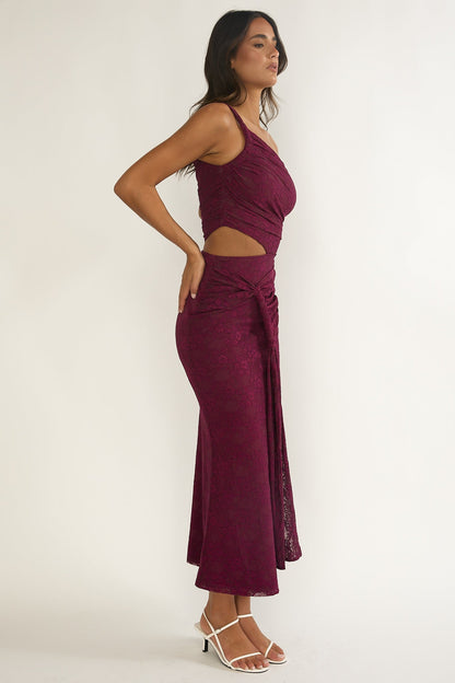 Luli One-Shoulder Cut-Out Maxi Dress Textured Plum