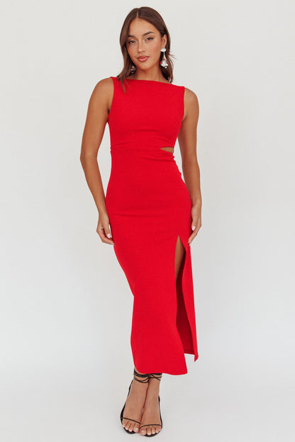 Emille Cut-Out Split Midi Dress Red