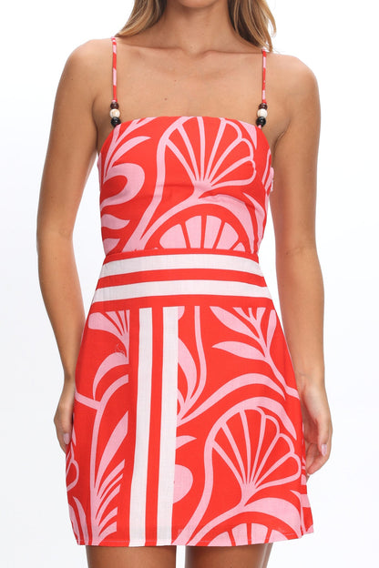 Jessamina Bead Strap Mini Dress Print Red