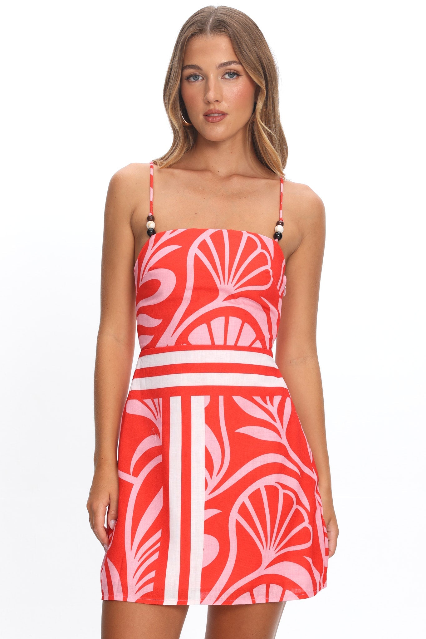 Jessamina Bead Strap Mini Dress Print Red