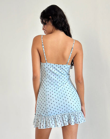 Khalil Mini Dress in Blue Black Basic Polka
