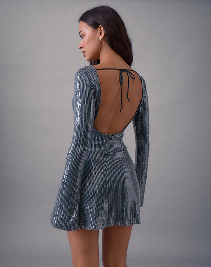 Kimberly Mini Dress in Sequin Dark Teal