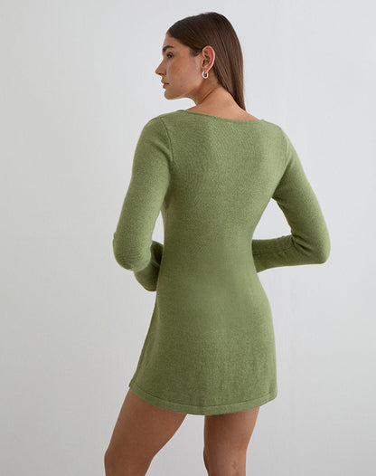 Kodia Mini Dress with Shell in Knit Olive