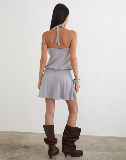 Kureha Mini Dress with Eyelets in Rayon Jersey Lilac Grey