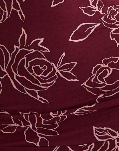 Lanai Mini Dress in Outline Rose Maroon