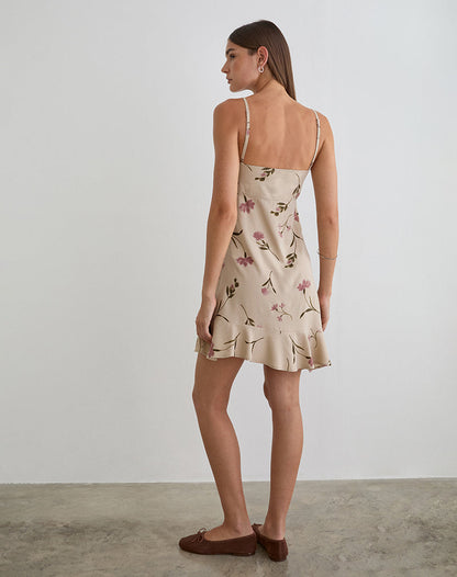 Lazlo Mini Dress in Bloom Leafy Taupe
