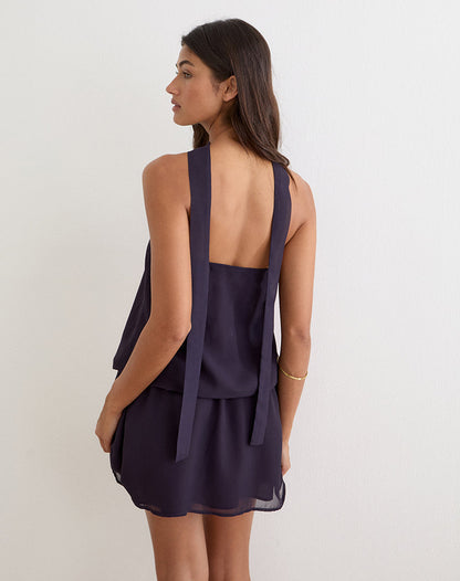Lilira Mini Dress in Purple Chiffon with Desert Flower