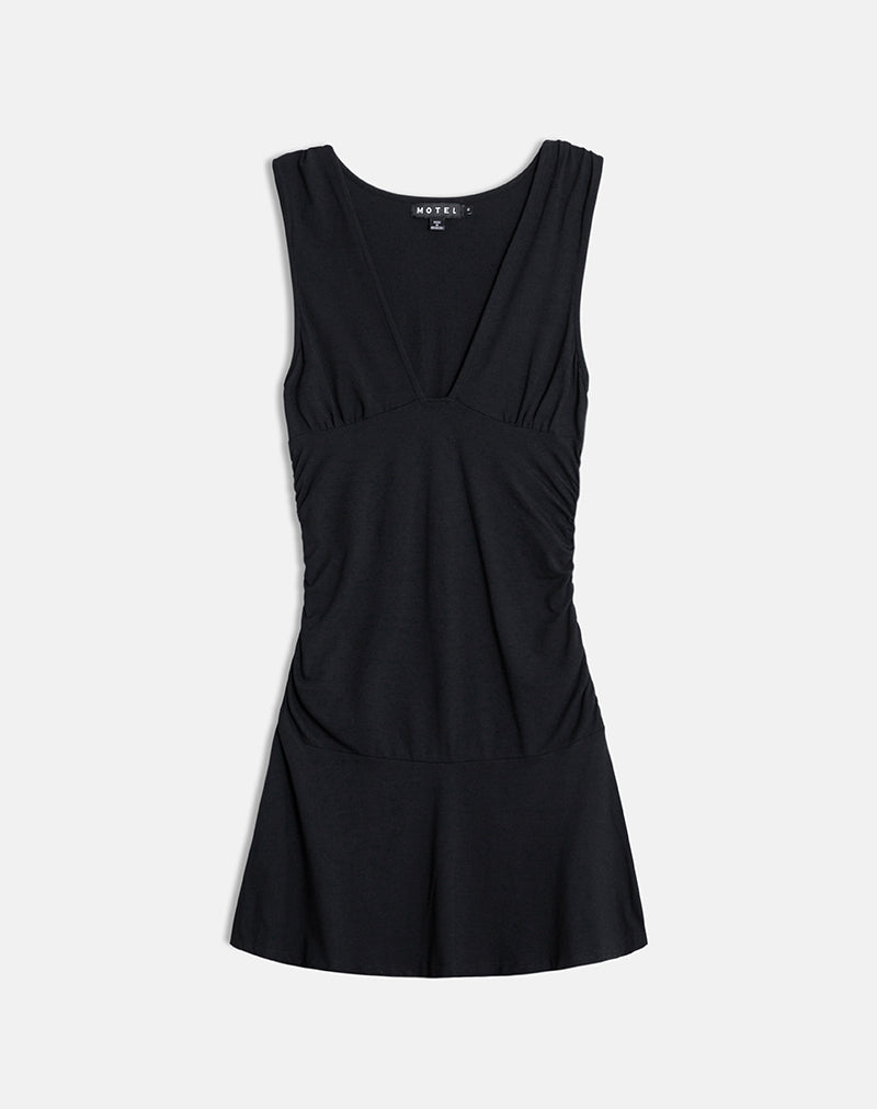 Luscian Plunge Mini Dress in Black