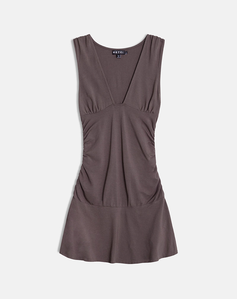 Luscian Plunge Mini Dress in Peppercorn