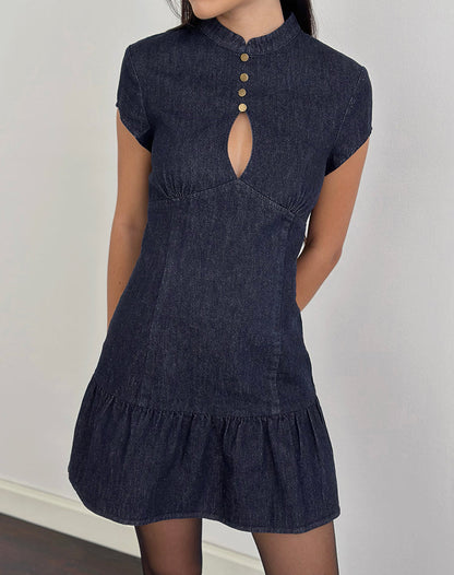 Manama Mini Dress in Chambray Indigo
