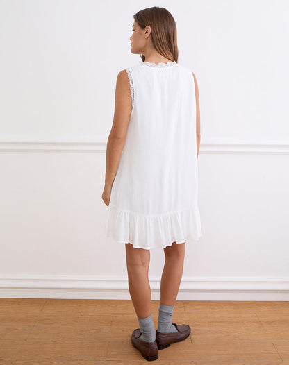 Manika Plunge Babydoll Mini Dress in Rayon White