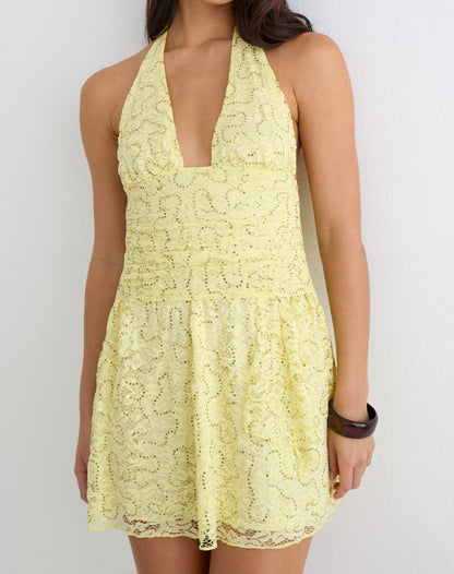 Marty Mini Dress in Drape Sequin Lace Lime