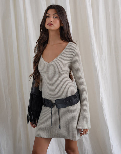 Meghan Dress in Wider Rib Knit Ecru