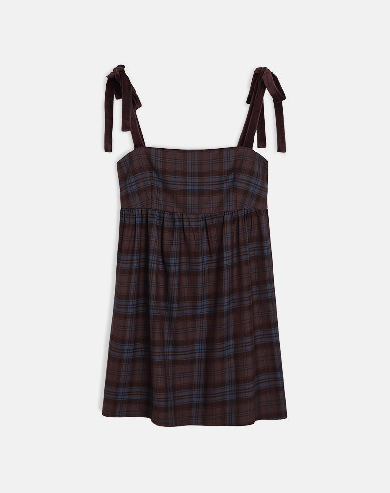 Mikayla Mini Dress in Burgundy and Blue Check
