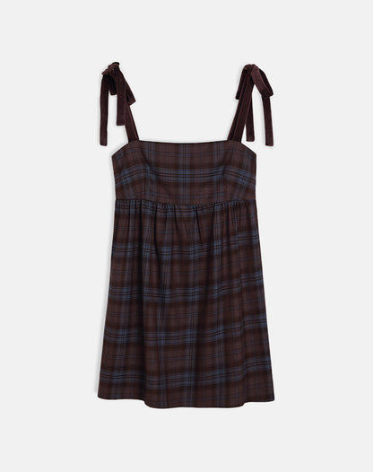 Mikayla Mini Dress in Burgundy and Blue Check
