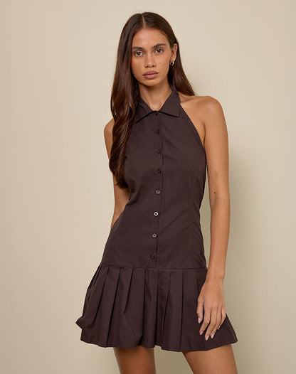 Mikena Collared Dress in Deep Mahogany