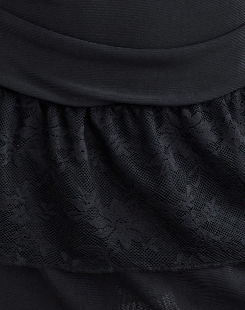 Mishal Long Sleeve Plunge Mini Dress in Lace Black