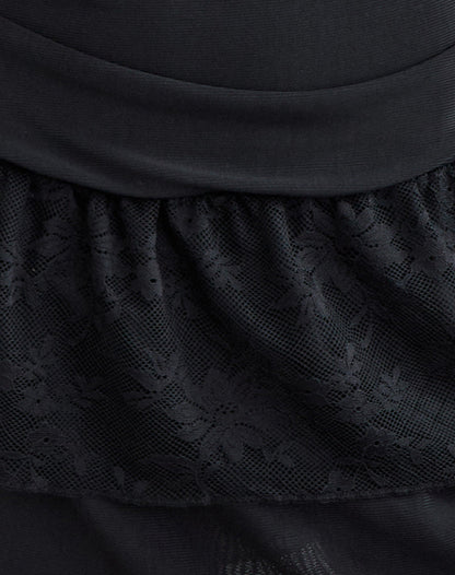 Mishal Long Sleeve Plunge Mini Dress in Lace Black