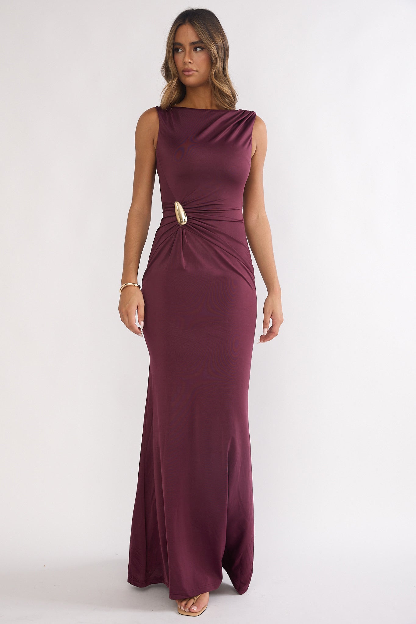 Isalyn Gathered Waist Maxi Dress Burgundy