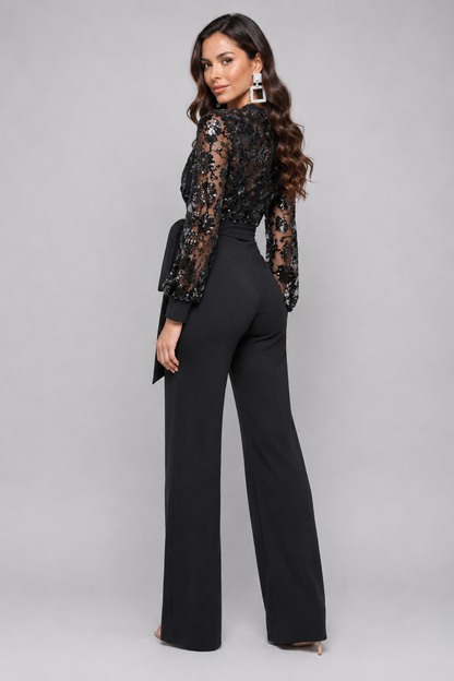 Eve Sequin Jumpsuit - Black