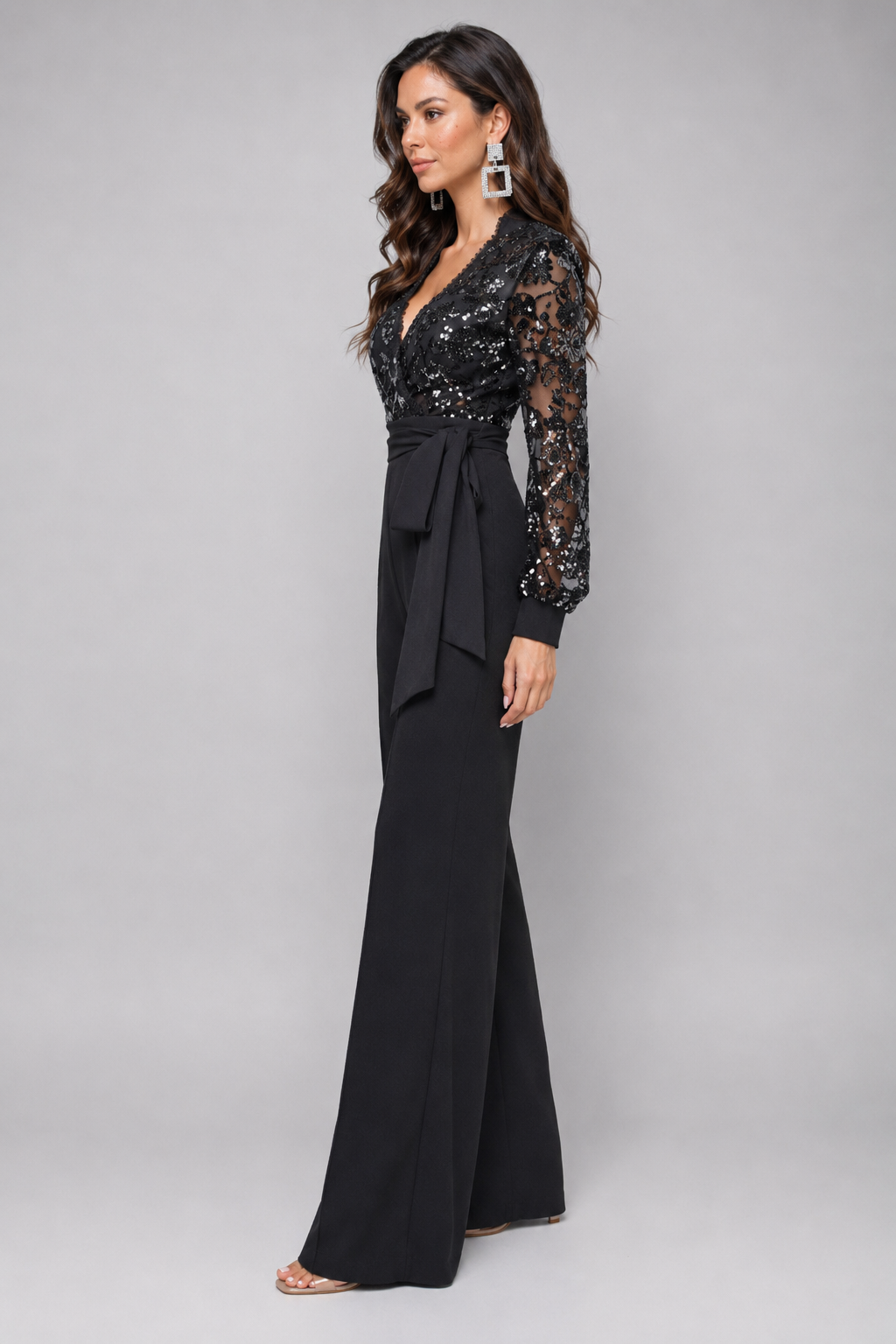 Eve Sequin Jumpsuit - Black