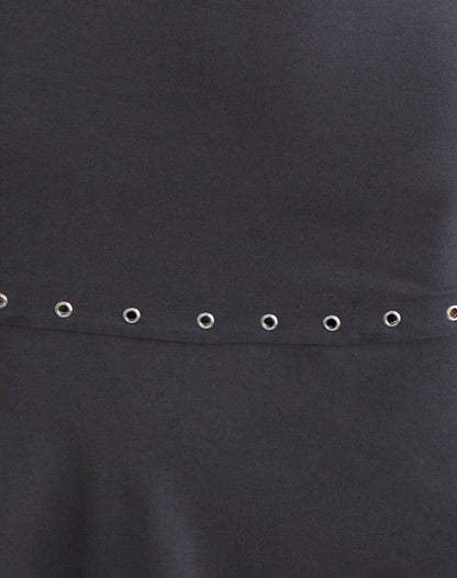 Nakime Halter Mini Dress with Eyelets in Jersey Charcoal Grey