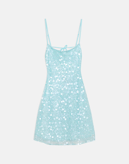 Nataru Mini Dress in Net Sequin Blue
