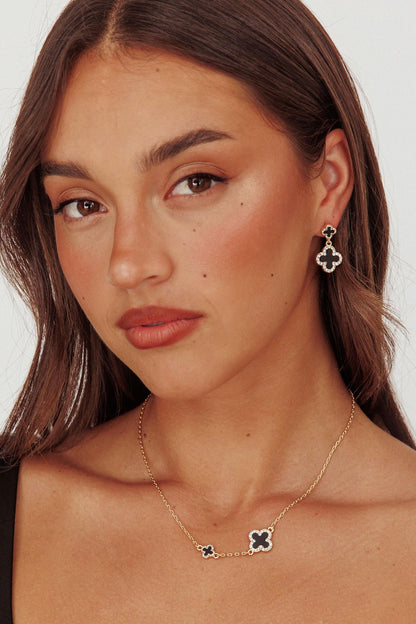 Kristin Four-Leaf Clover Necklace Gold Black