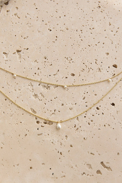 Hollis Double Strand Droplet Necklace Gold/Pearl