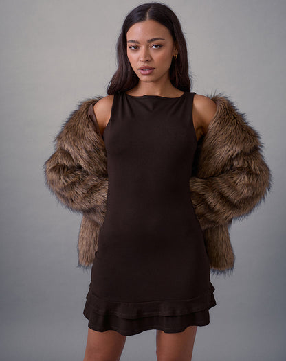 Opaline Backless Mini Dress in Chocolate Brown