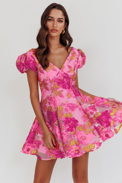 Perfect Match Puff Sleeve Low Back Mini Dress Pink