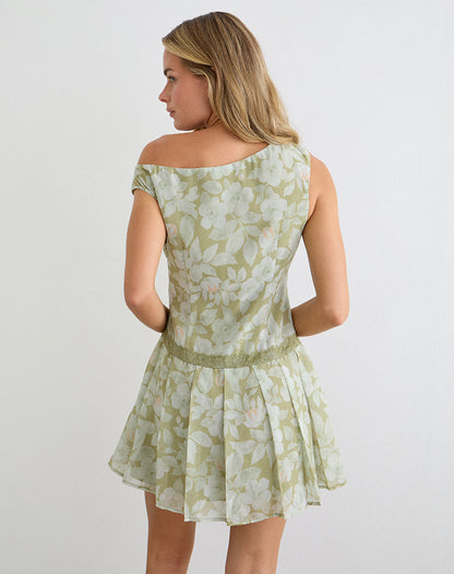 Qaireen Mini Dress in Pale Flower Green