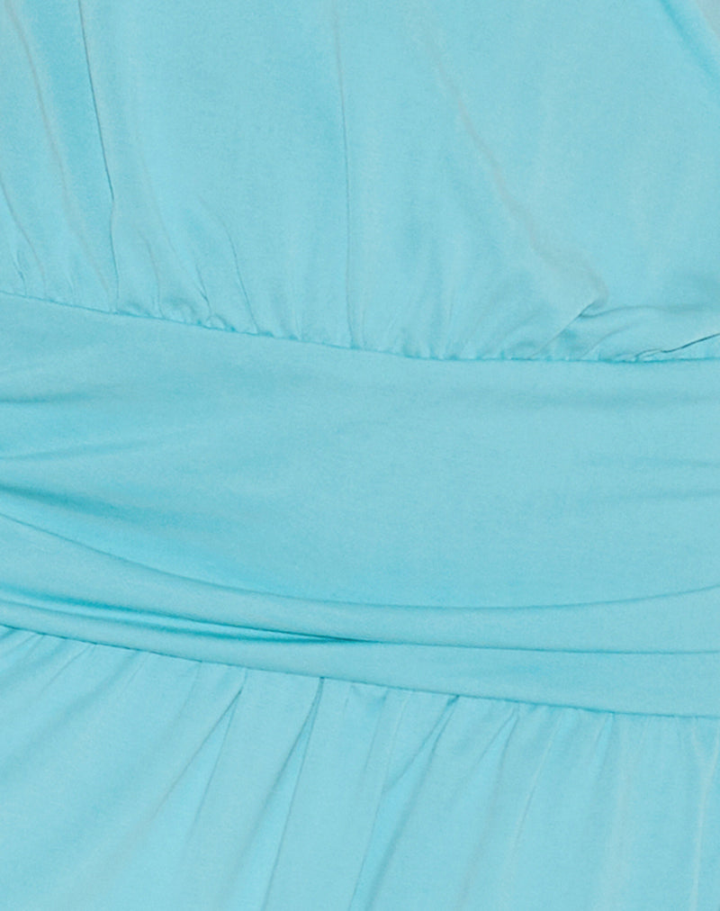 Ramira Drop Waist Mini Dress in Cupro Aqua