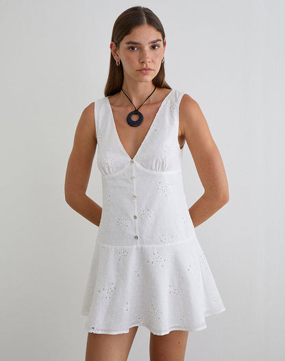 Raspati Mini Dress in Broderie White