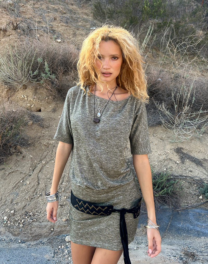 Reeta Mini Dress in Glitter Knit Khaki