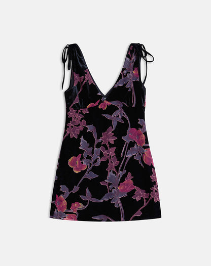 Rosmila Mini Dress in Black with Floral Devore Print