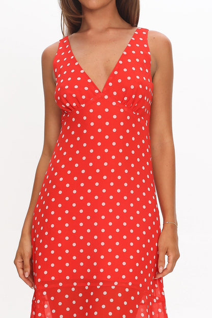 Rosewood V-Neckline Maxi Dress Polka Dot Red