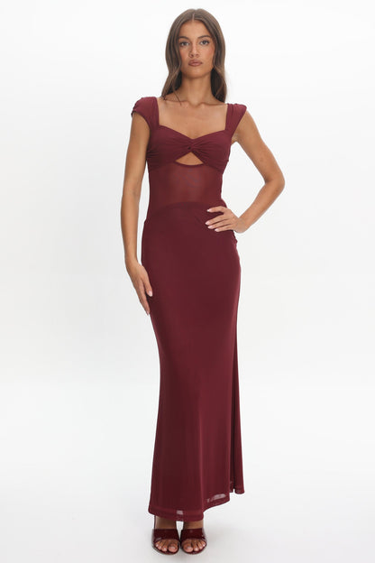 Renella Mesh Waist Maxi Dress Wine