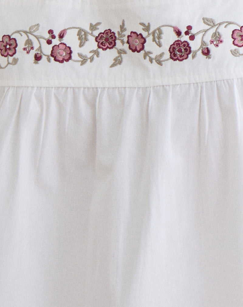 Sanaly Mini Dress in Poplin White with Cherry Blossom Embroidery