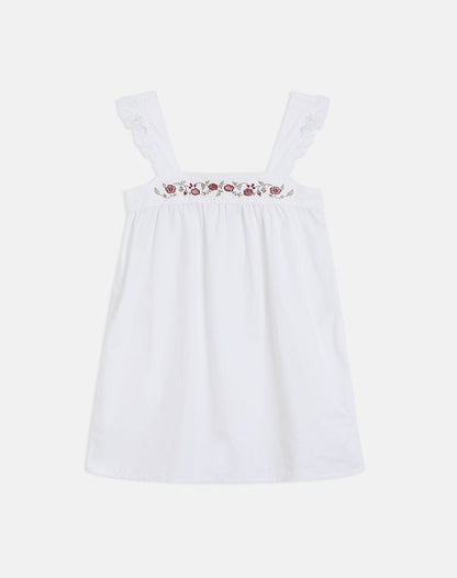 Sanaly Mini Dress in Poplin White with Cherry Blossom Embroidery