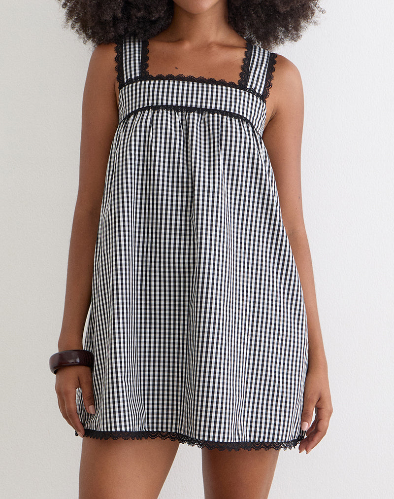Sandat Smock Mini Dress in Mini Gingham Grey