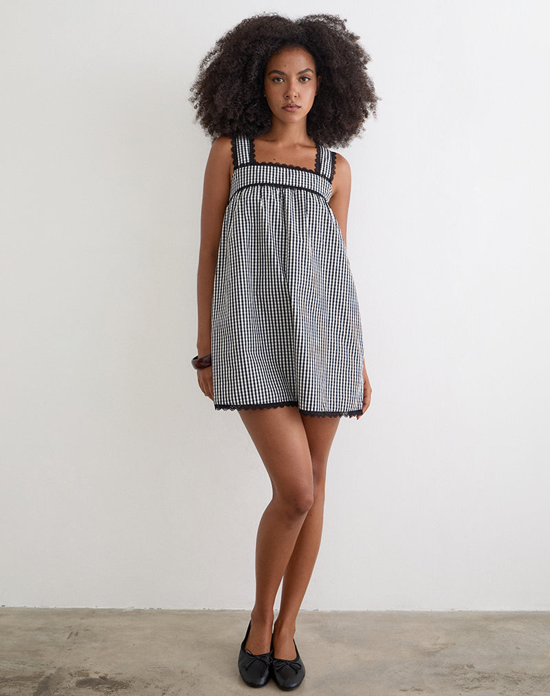Sandat Smock Mini Dress in Mini Gingham Grey