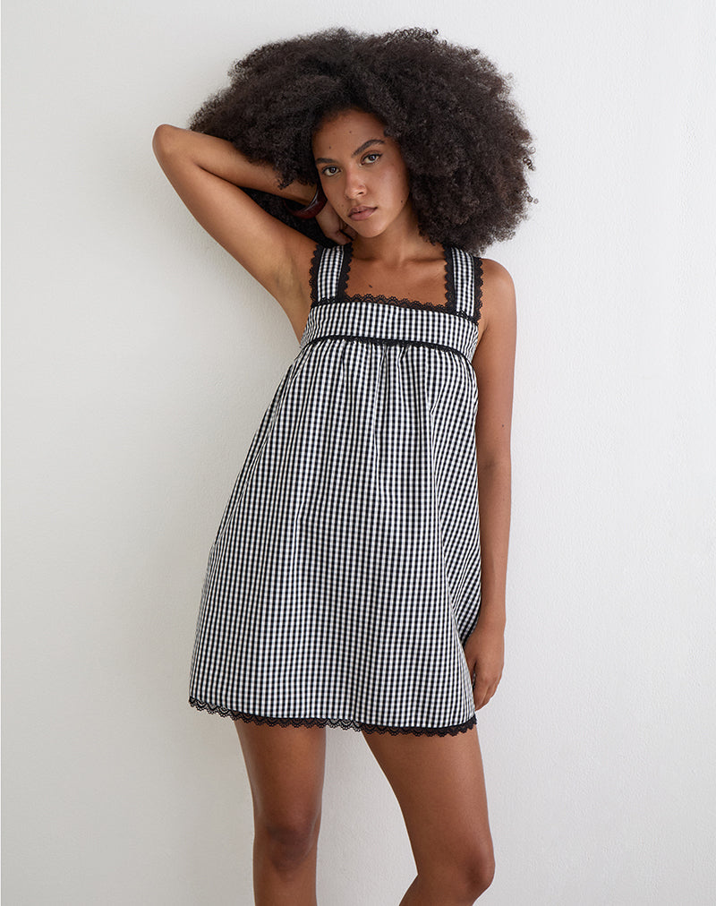 Sandat Smock Mini Dress in Mini Gingham Grey