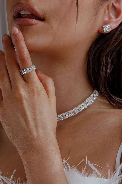 Suite Life Diamante Earrings, Ring and Necklace Set Silver
